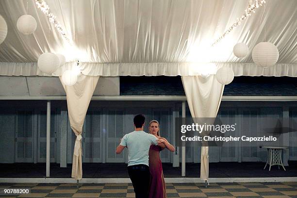 Melissa Joan Hart and Mark Ballas attend a going away party for the ABC network program "Dancing with the Stars" on September 14, 2009 in Darien,...