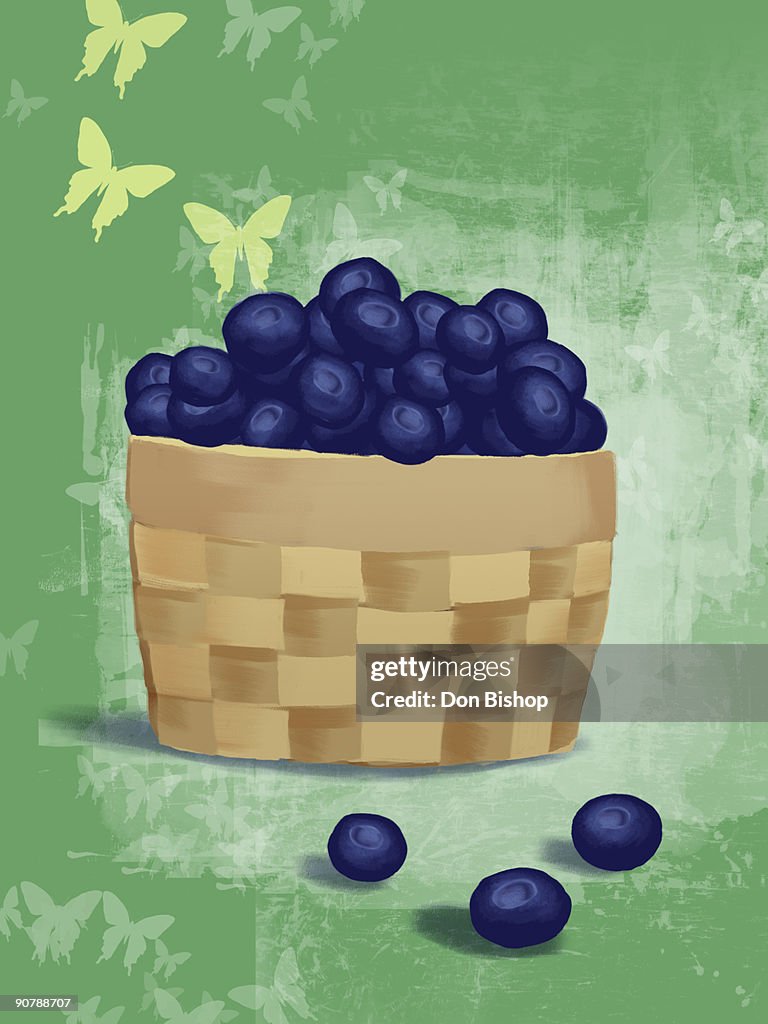 Basket of fresh blue berries illustration