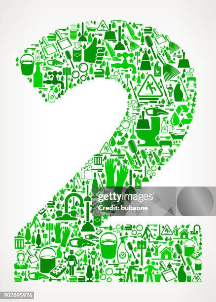 number 2 cleaning and chores vector icon pattern - green mop vector stock illustrations