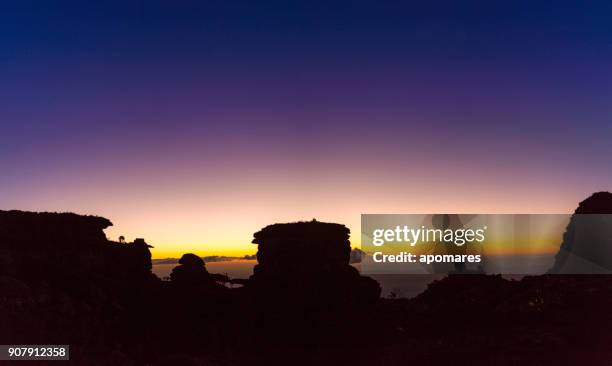 panoramablick auf den auyan tepuy bei libertador kathedrale riesige felsformationen bei sonnenuntergang - la gran sabana stock-fotos und bilder