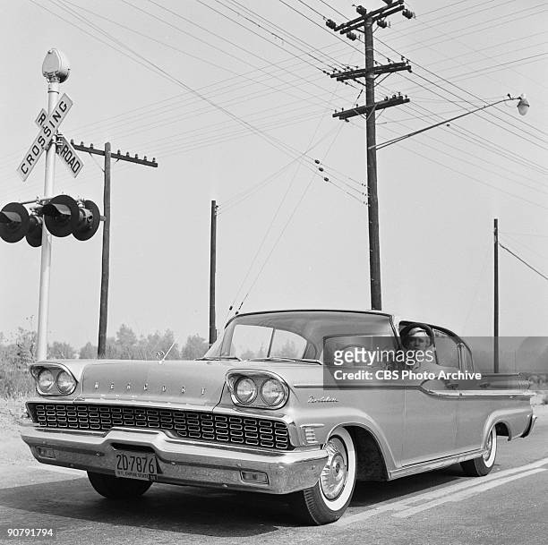 Inger Stevens as Nan Adams driving a 1959 Mercury Montclair in "The Hitch-hiker". Season 1, episode 16, of CBS' science fiction television series,...