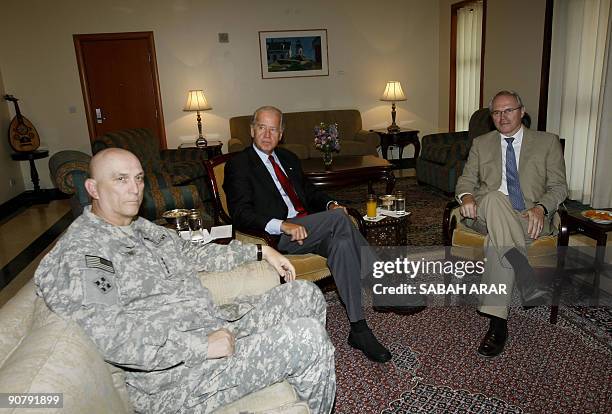 General Ray Odierno, the top US military officer in Iraq, US Vice President Joe Biden, and American ambassador to Baghdad Christopher Hill, meet at...