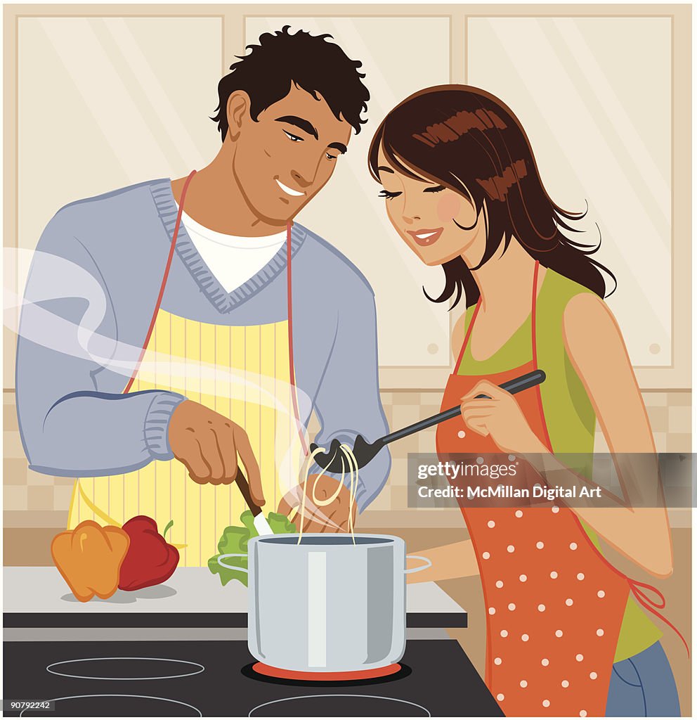 Man and woman cooking