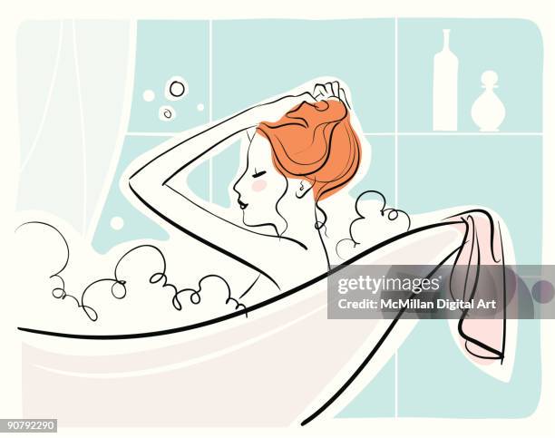 woman soaking in bathtub - hand in hair stock illustrations stock illustrations