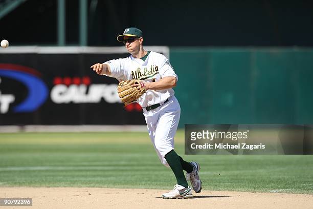Mark Ellis of the Oakland Athletics fielding during the game against the Chicago White Sox at the Oakland Coliseum in Oakland, California on August...