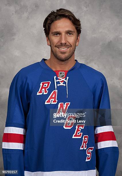 Henrik Lundqvist of the New York Rangers poses for his official headshot for the 2009-2010 NHL season.