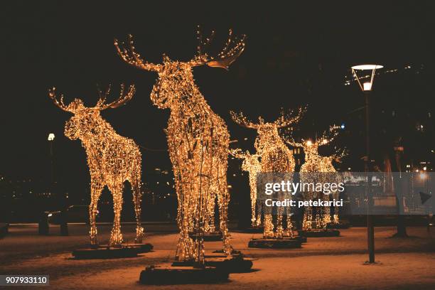 christmas moose floc made of led light - rudolph the red nosed reindeer stock pictures, royalty-free photos & images