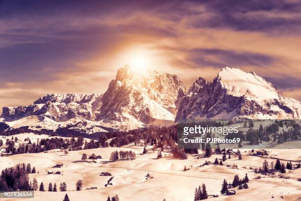 panoramic view at sunset of sasso lungo and sasso piatto - pjphoto69 stock pictures, royalty-free photos & images