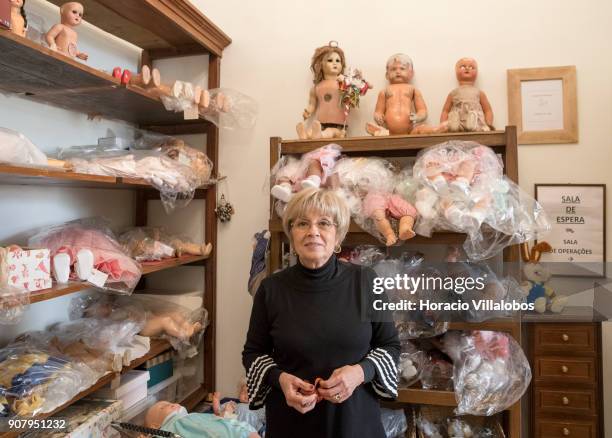 Manuela Cutileira, owner of "Hospital de Bonecas" , is seen with the "patients" at the hospital on January 18, 2018 in Lisbon, Portugal. Started in...