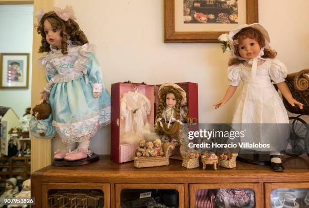 Dolls are seen at the museum area of the "Hospital de Bonecas" on January 18, 2018 in Lisbon, Portugal. Started in 1830 by Dona Carlota, an old lady...