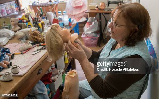 Ermelinda Francisco at work on one of the dolls at "Hospital de Bonecas" on January 18, 2018 in Lisbon, Portugal. Started in 1830 by Dona Carlota, an...