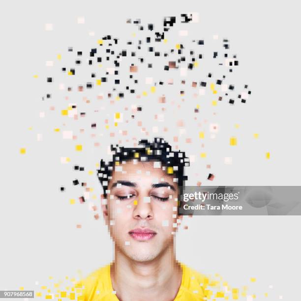 man with digital head - pixelated portrait stock pictures, royalty-free photos & images