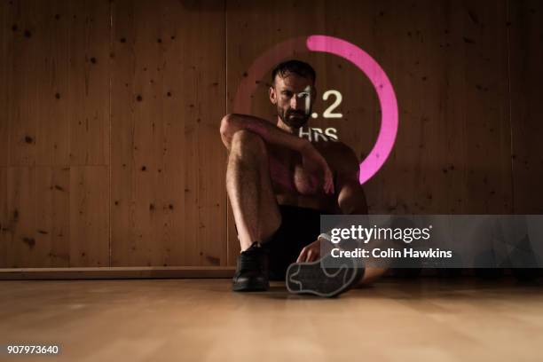 man resting after exercise with infographic - healthy lifestyle infographic stock pictures, royalty-free photos & images