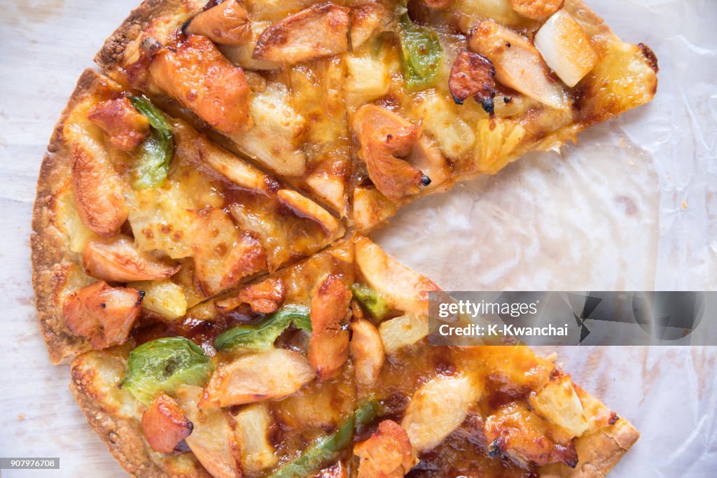 High Angle View Of Pizza In Box On Table