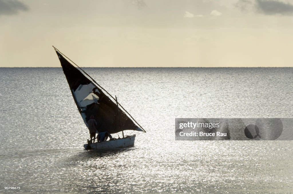 Dhow fisherman at sea, Inhassoro, Mozambique