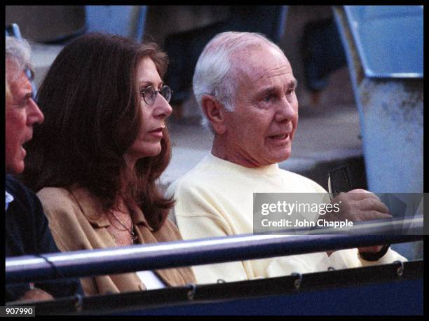 July 27th 1999. Westwood, California. Former chat show host Johnny Carson at the Mercedes-Benz 1999 Tennis Tournament held at UCLA in Westwood. Photo...