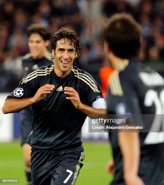 Raul Gonzalez of Real Madrid celebrates his 2:0 goal during the UEFA Champions League Group C match between FC Zurich and Real Madrid at Letzigrund...