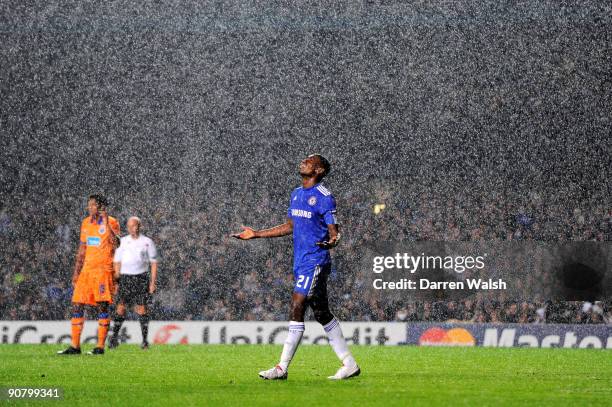 Salomon Kalou of Chelsea reacts after a missed chance on goal during the UEFA Champions League Group D match between Chelsea and FC Porto at Stamford...