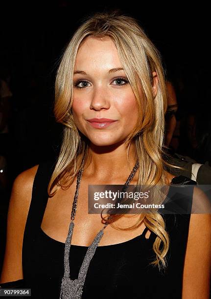 Actress Katrina Bowden attends the Max Azria Spring 2010 Fashion Show during Mercedes-Benz Fashion Week at Bryant Park on September 15, 2009 in New...