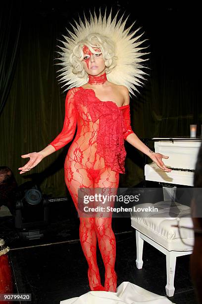 Musician Lady Gaga performs at the Lady Gaga and the launch of V61 hosted by V Magazine, Marc Jacobs and Belvedere Vodka on September 14, 2009 in New...