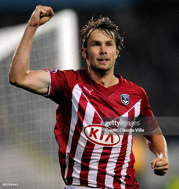 Jaroslav Plasil of Bordeaux celebrates after scoring the 1:1 equalising goal during the UEFA Champions League Group A match between Juventus FC and...