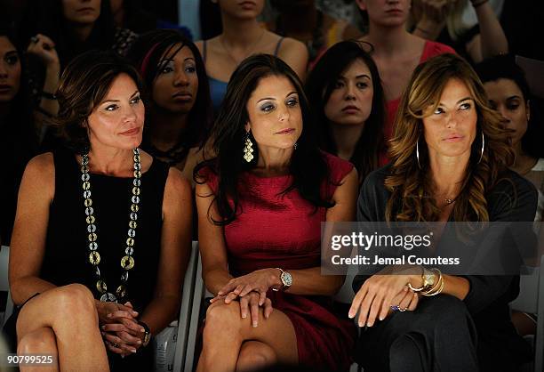 LuAnn de Lesseps, Bethenny Frankel and Kelly Bensimon attends Pamella Roland Spring 2010 fashion show at Bryant Park on September 15, 2009 in New...