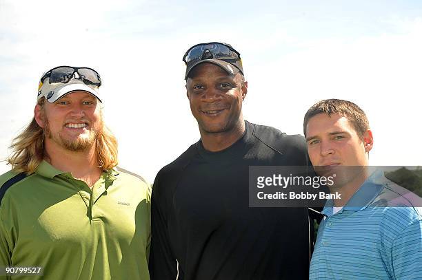 Nick Mangold, Darryl Strawberry and Jim Leonhard attends the 3rd annual Eric Trump Foundation Golf Invitational at the Trump National Golf Club...