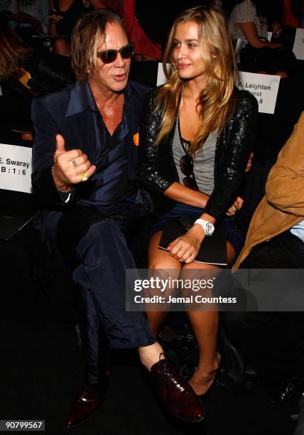 Actor Mickey Rourke and Model Cheyenne Tozzi attend the Max Azria Spring 2010 Fashion Show during Mercedes-Benz Fashion Week at Bryant Park on...