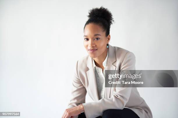 portrait of young business woman - white background stock pictures, royalty-free photos & images