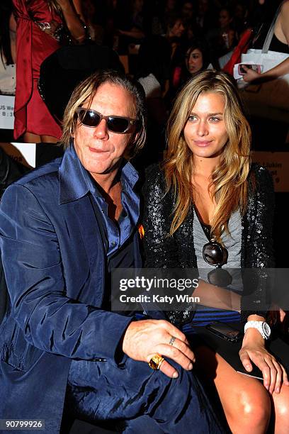 Actor Mickey Rourke and model Cheyenne Tozzi attends Mercedes-Benz Fashion Week at Bryant Park on September 15, 2009 in New York, New York.