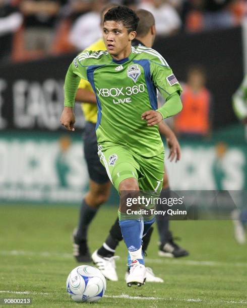 Fredy Montero of Seattle Sounders FC scored the winning goal during an MLS match against D.C. United at RFK Stadium on September 12, 2009 in...