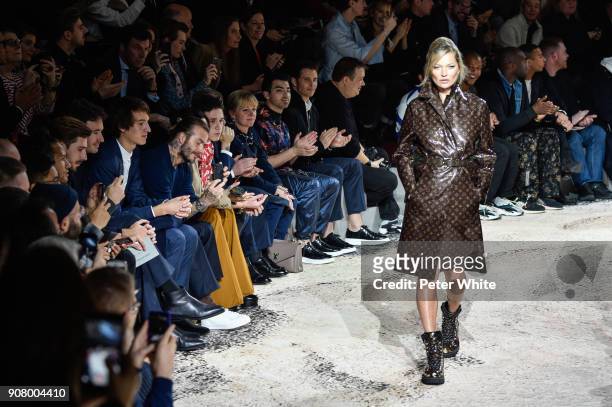 Kate Moss walks the runway during the Louis Vuitton Menswear Fall/Winter 2018-2019 show as part of Paris Fashion Week on January 18, 2018 in Paris,...