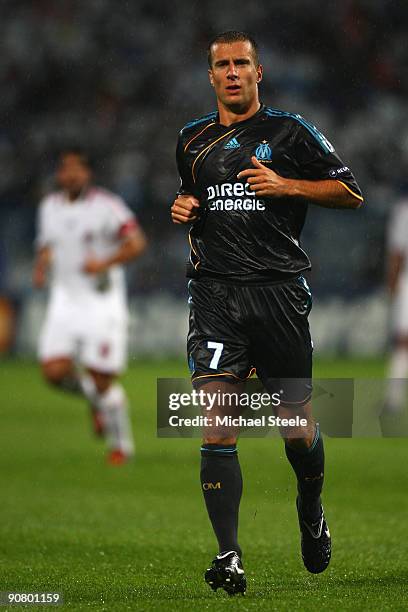 Benoit Cheyrou of Marseille in action during the UEFA Champions League Group C match between Marseille and AC Milan at the Stade Velodrome on...