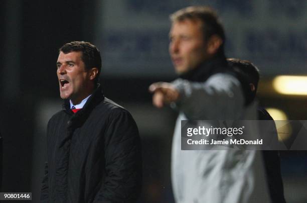 Ipswich Town manager Roy Keane s houts instructions during the Coca Cola Championship match between Ipswich Town and Nottingham Forest at Portman...