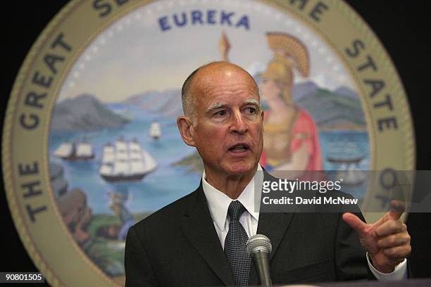 California Attorney General Jerry Brown holds a press conference to announce a Web-based prescription drug database to track all all controlled...
