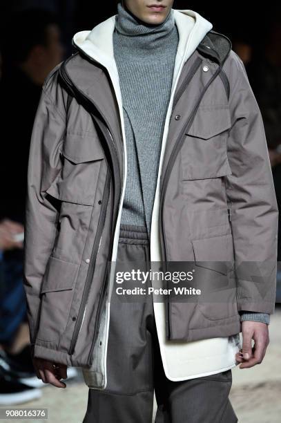 Model, fashion detail, walks the runway during the Louis Vuitton Menswear Fall/Winter 2018-2019 show as part of Paris Fashion Week on January 18,...