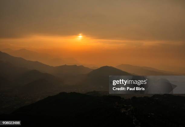 himalayan morning view from sarangkot,  near pokhara, nepal - himalayas sunrise stock pictures, royalty-free photos & images