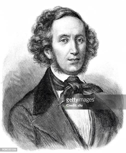 portrait of the composer felix mendelsohn-bartholdy - felix mendelssohn composer stock illustrations