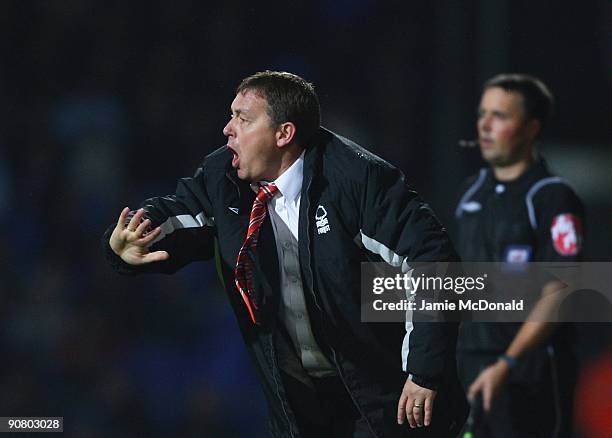 Nottingham Forest manager Billy Davies shouts instructions during the Coca Cola Championship match between Ipswich Town and Nottingham Forest at...