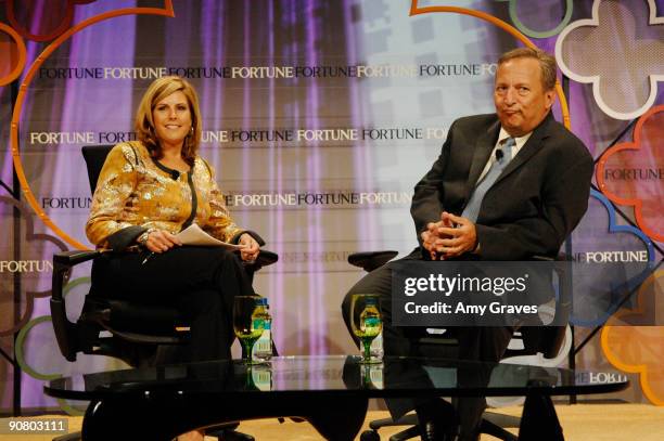 Fortune Washington D.C. Editor Nina Easton and Director of the National Economic Council Larry Summers at the 2009 Fortune Most Powerful Women Summit...