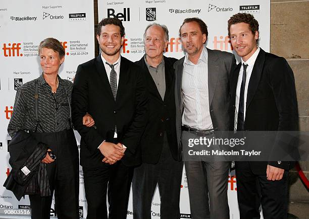 Annie Pressman, producer Alan Polsky, Director Werner Herzog, actor Nicolas Cage and producer Gabe Polsky arrive at the "Bad Lieutenant: Port Of Call...