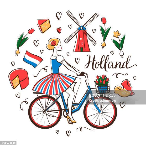 stockillustraties, clipart, cartoons en iconen met fietsen in nederland - amsterdam fietsen