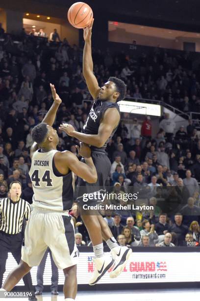 Kamar Baldwin of the Butler Bulldogs takes a shot during a college basketball game against the Providence Friars at Duncan' Donut Center on January...