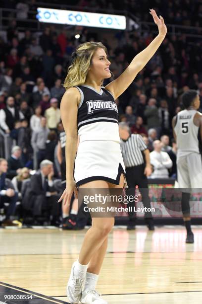 Providence Friars cheerleader on the floor during a college basketball game against the Butler Bulldogs at Duncan' Donut Center on January 15, 2018...