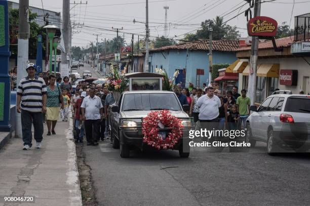 Funeral Procession for a murdered youth in El Salvador. Ilopango is a town in the San Salvador department of El Salvador. It is a few miles east of...
