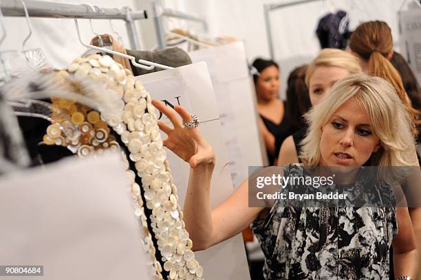 Willow designer Kit Willow working backstage at the Willow Spring 2010 fashion show at the Salon at Bryant Park on September 15, 2009 in New York,...