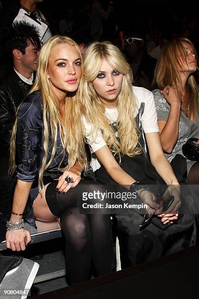 Actresses Lindsay Lohan and Taylor Momsen attend the G Star Spring 2010 fashion show at Hammerstein Ballroom on September 15, 2009 in New York, New...