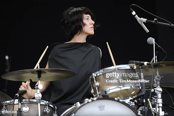 Carla Azar of Autolux performs at Day One of the Outside Lands Music & Art Festival at Golden Gate Park on August 28, 2009 in San Francisco,...