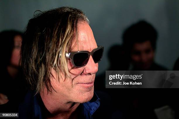 Actor Mickey Rourke attends Max Azria Spring 2010 during Mercedes-Benz Fashion Week at Bryant Park on September 15, 2009 in New York City.