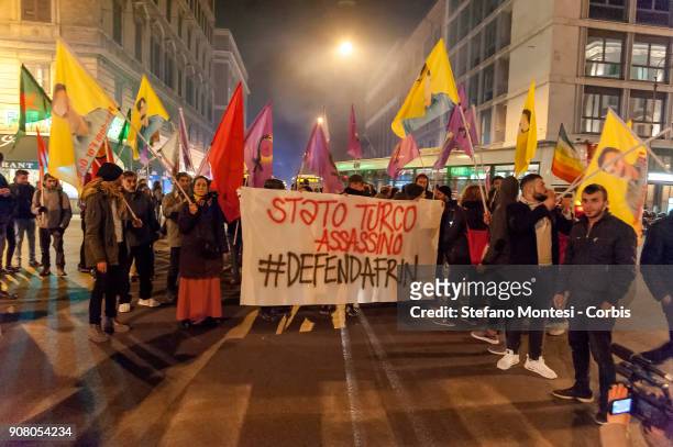 Kurdish community protests near the Turkish Embassy in Rome against the bombardments of the Turkey's military against the militia of the Kurdish...